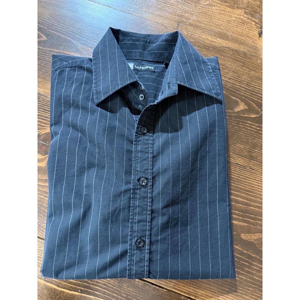 Level Ten Mens XL Black Pinstripe Long Sleeve Button Down Shirt Cotton‎ Blend